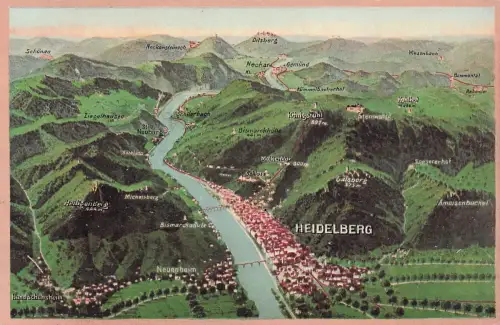 Ak Heidelberg am Neckar, Landkarte, Panorama, Ameisenbuck, Geisberg, Neuenheim -797684