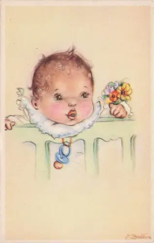 Alte AK , Baby mit Schnuller und Blumen , F. Ballin -797738