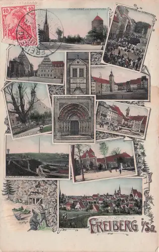 AK Freiberg Sachsen 1908 Bergbau Zwerghalsbrücke Bergparade am Streittag -797670