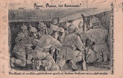 Schützengraben mit der Aufschrift „Franz, Franz, sie kommen -797788