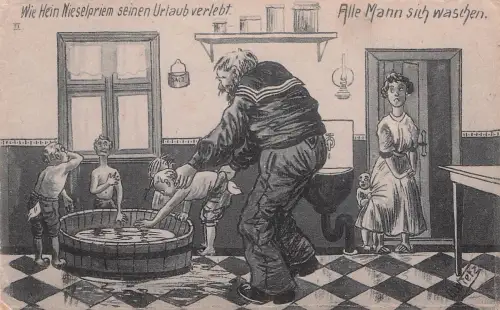 Künstler-AK sign. O. Wietz: Wie Hein Nieselpriem seinen Urlaub verlebt, Matrose badet Kinder -797838