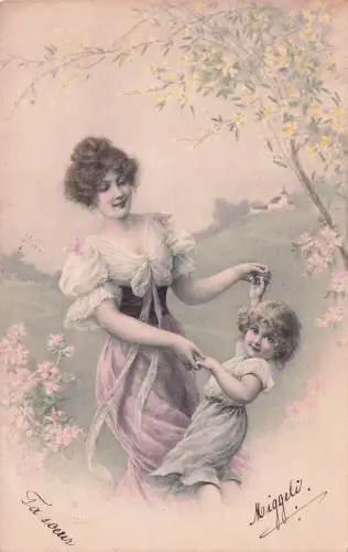 oyeuses Paques - Mutter und Kind tanzen AK M. Munk Wien 1908 -797914