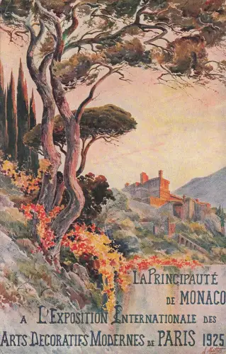 Postkarte Monaco Hillside 1925 Expo International Decorative Arts Paris signiert A. Mathis -797996