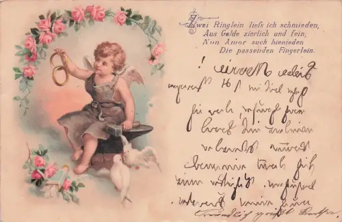 Künstler AK Sprüche, Zwei Ringlein ließ ich schmieden 1900 -797962