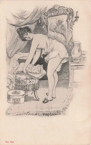 Künstlerpostkarte, halbnackte Frau: „Ich werde keine Dessous tragen, -798048