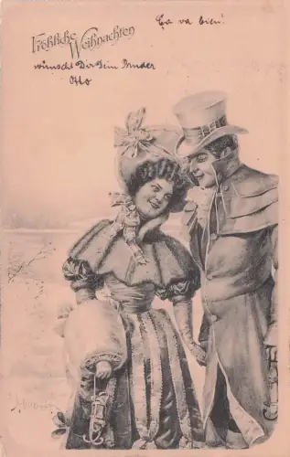 Künstler H. Schubert romantisches Liebespaar Weihnachtsgrüße Fantasie 1902 -798054