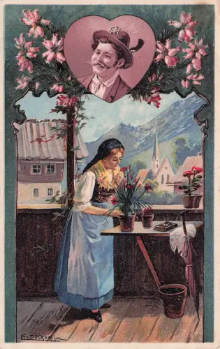 Künstler-AK E. Döcker: Dir z` Liab, Frau denkt an verstorbenen Mann -798144
