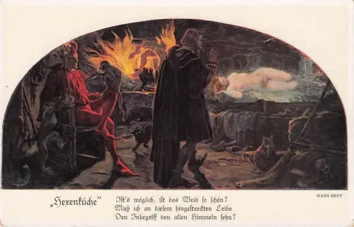 Künstler-Ansichtskarte Leipzig, Auerbachs Keller, Wandgemälde von Hans Best, Szenen aus Faust, Hexenküche -798134