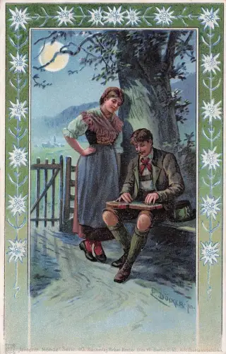 Künstler-AK E. Döcker: Zither-Spiel im Mondschein -798154
