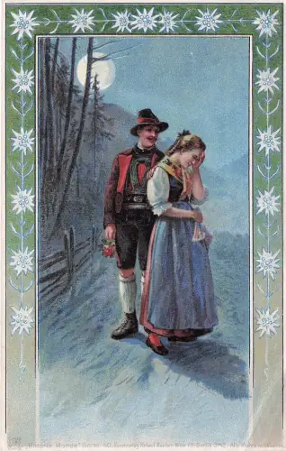 Künstler-AK E. Döcker: Liebespaar hat einem Konflikt bei Vollmond -798174