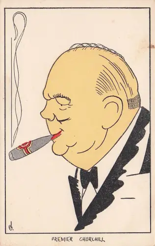 Künstler Ansichtskarte / Postkarte Premierminister Winston Churchill, Karikatur, Zigarre -798324