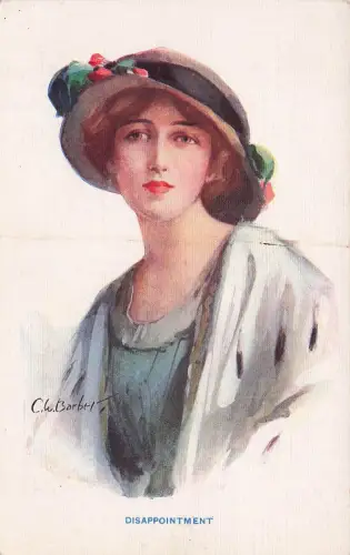 SCHÖNE FRAU MIT HUT, GLAMOUR-KÜNSTLER, SIGNIERT VON CW BARBER, SERIE 677/4, POSTKARTE -798370