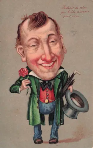 Ak Glückwunsch Geburtstag, Mann mit Rose, Zylinder, Karikatur -798228