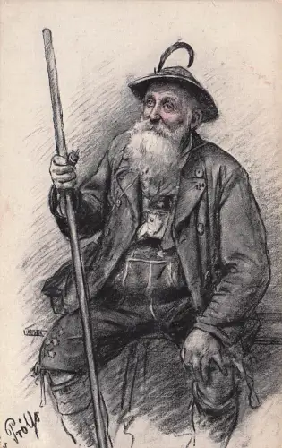 Künstler-AK sign. F. Prössl: alter bayrischer Bauer in Tracht -798410