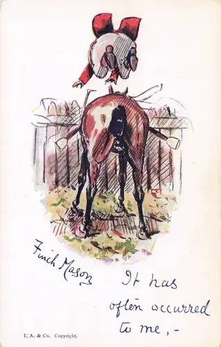 Reiter, der rücklings von einem Pferd fällt. -798440