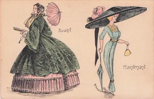 Künstler signiert, Bened, Avant Maintenance, Damen, Vintage-Postkarte -798328