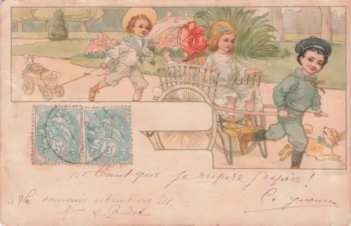 Litho Paris, Souvenir de la Belle Jardiniere, Rue du Pont Neuf, Reklame, Kinder -798484