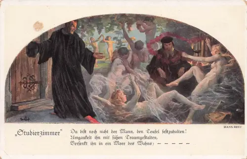 Künstler Ak Best, Hans, Studierzimmer, Teufel, Nackte Frauen, Wolllust, Faust, Mephisto -798166