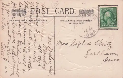 Hübsche Frau im Seitenprofil mit weißen Blumen, antike Jugendstil-Postkarte von 1914 -798374