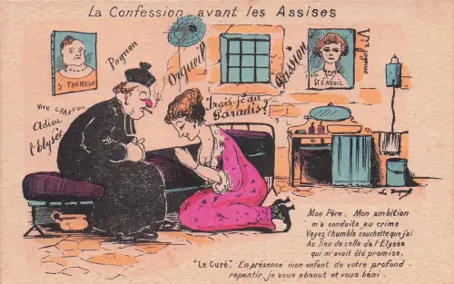 AK La Confession avant les Assises, Priester nimmt die Beichte ab, Karikatur -798448