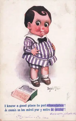Happy Fat Boy w Chocolate Box ~ Vintage Donald McGill -798376
