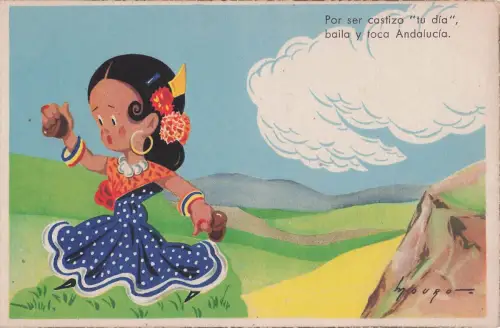Alte Postkarte, weil es wirklich spanisch ist, dein Tag, Tanz und Spiel Andalusien -798618