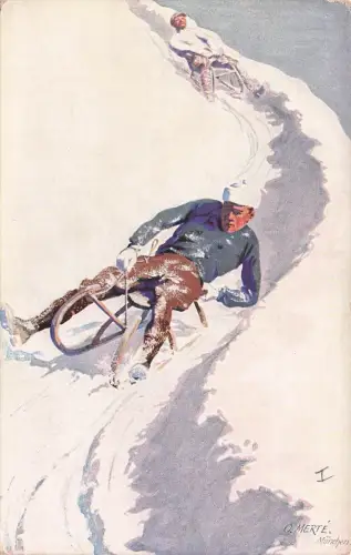 Künstler-AK O. Merte: Rodler bei rasanter Abfahrt -798286