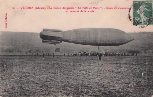 Verdun Le Ballon dirigable La Ville de Paris AK Zeppelin 1908 -798488