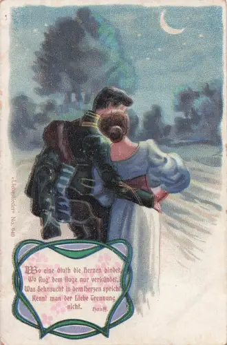 Lithographie Soldat mit seiner Geliebten bei nächtlichem Spaziergang -798658