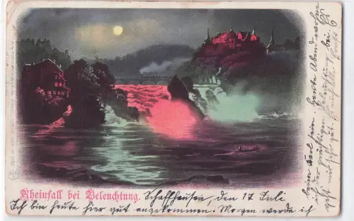 Ansichtskarte Neuhausen, der Rheinfall bei Beleuchtung zum Mondschein -798546