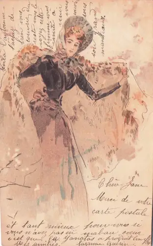 Originale antike Kunstpostkarte „Jugendstil-Dame“ -798456