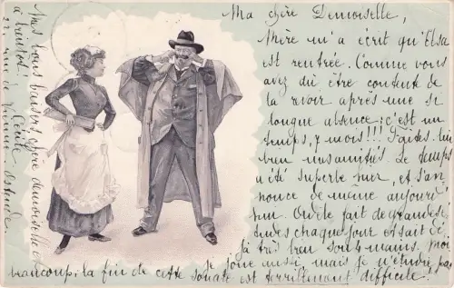 Illustration eines Mannes mit Schnurrbart und Hut und einer frau -798212