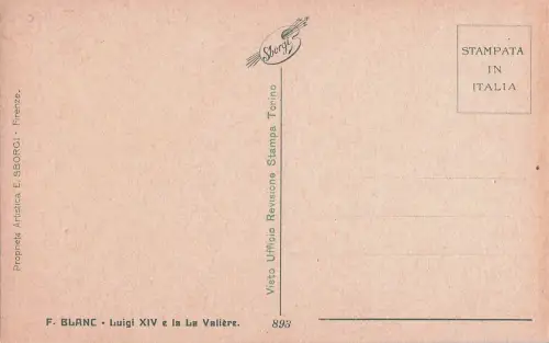 Postkarte: F. Blanc – Ludwig XIV. und La Valière, Florenz – Italien. Gedruckt in Italien. MBC. -798636