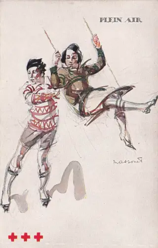 Belgian Red Cross Children Playground Swing PLEIN AIR c1915 Postcard -798502