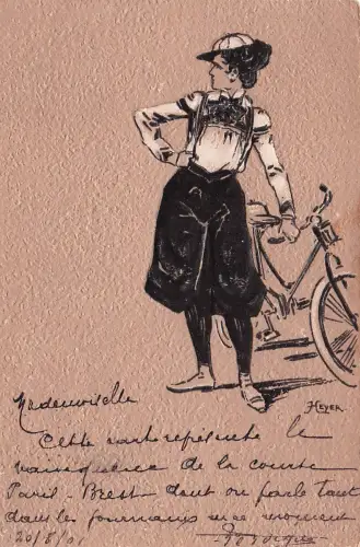 Radfahrerin in sportlicher Kleidung darstellt, die sich auf einem Fahrrad aus dem frühen 20 -798526