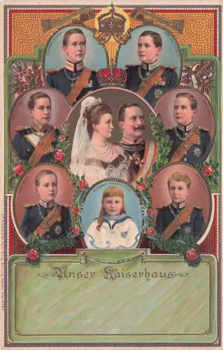 Präge Litho Unser Kaiserhaus, Kaiser Wilhelm II. von Preußen, Kaiserin Auguste Viktoria, Kinder -798272