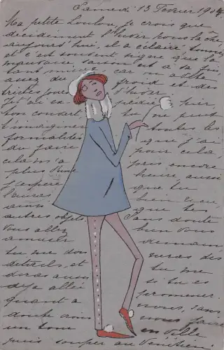 Die Abbildung zeigt eine Postkarte mit einem Mode-Entwurf -798726