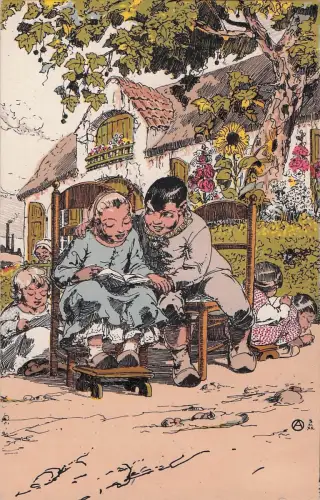 bb art Alfred Ost Maler ethnisches Landleben Original alte Postkarte aus den 1910er Jahren -798714