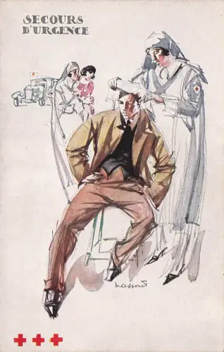 Künstler-Ansichtskarte Rotkreuzschwester verbindet einen Mann -798512