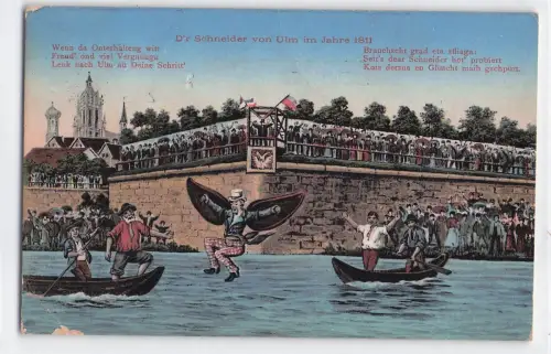 Lithographie Ulm a. D., Flugversuch des Dr. Schneider im Jahre 1811 -798560