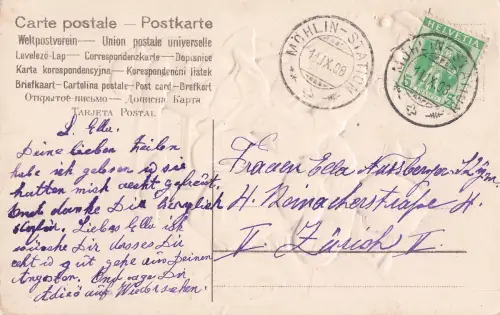 Postkarte P115 mit geprägtem Motiv: Holländische Mädchen im Karren, Happy Returns Clogs, 1908 -798620