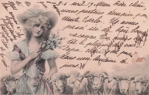 Künstler-AK Wichera, M. Munk Nr., Blondes Mädchen mit Schafen -798700