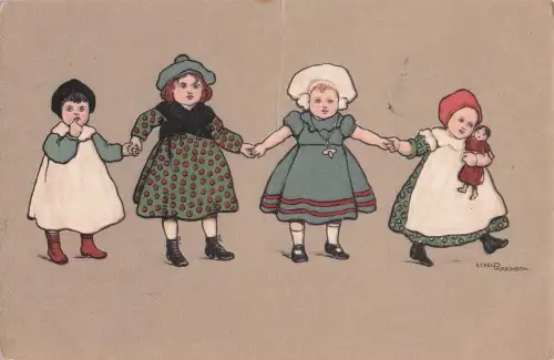 Künstlerin Ethel Parkinson. Es zeigt vier Kinder, die sich an den Händen halten -798738