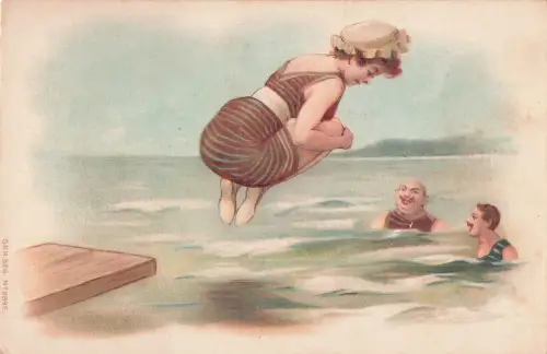 Antike Postkarte mit Badender am Strand, ca. 1900er Jahre, , K -798750