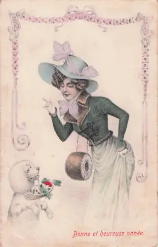 Wiener Glamour-Mode-Dame Pudel-Hund Postkarte -798820