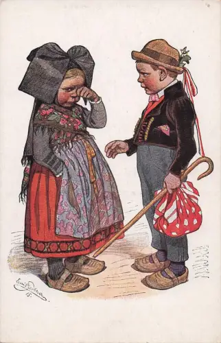 Künstler Ansichtskarte / Postkarte Beithan, Emil, Paar in Elsässer Volkstrachten, weinende Frau -798838