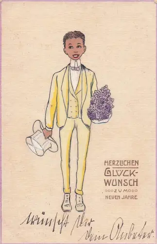 Künstler-AK Junger adretter Mann schenkt zum HERZLICHEN GLVCK-WUNSCH OOOZ U MOOO NEVEN JAHRE -798612