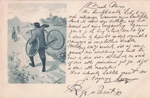 Ansichtskarte Ein Mann auf seinem Fahhrad auf einem Bergweg -798948