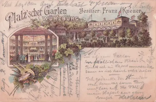 Lithographie Würzburg, Gasthaus Platz`scher Garten, Innenansicht -798952