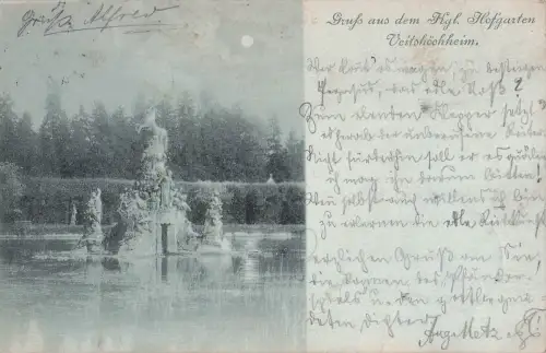 Mondschein-AK Veitshöchheim, Königlicher Hofgarten, Statue -798886